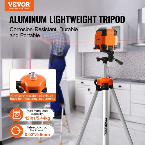 Laser-niveau stativ, 69.5x105x743 mm, aluminium, justerbar