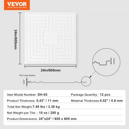 Loftplader, 61x61 cm, Hvid, PVC