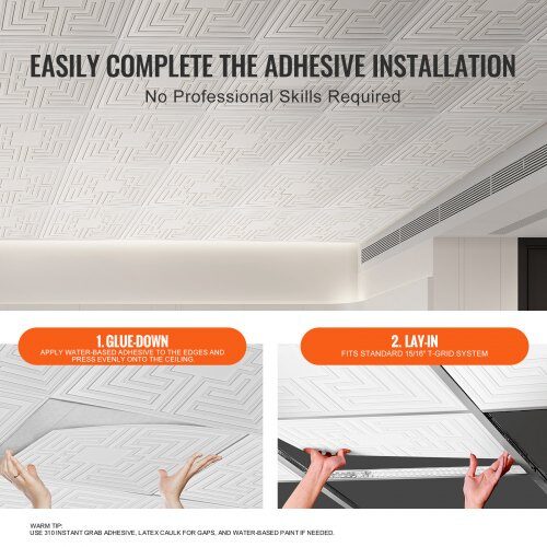 Loftplader, 61x61 cm, Hvid, PVC