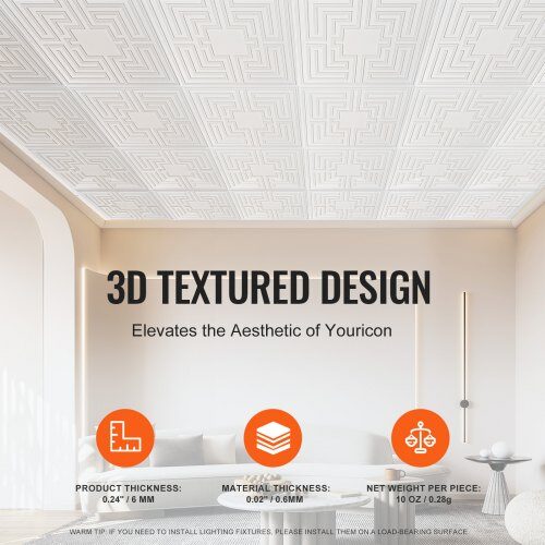 Loftplader, 61x61 cm, Hvid, PVC