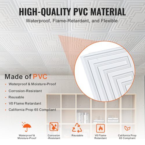 Loftplader, 61x61 cm, Hvid, PVC