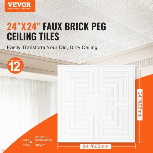 Loftplader, 61x61 cm, Hvid, PVC