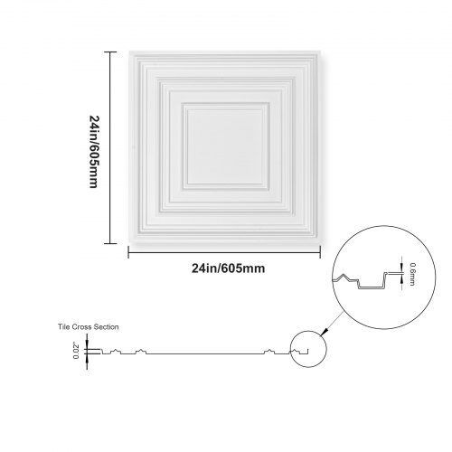 Loftplader, 61x61 cm, Hvid, PVC