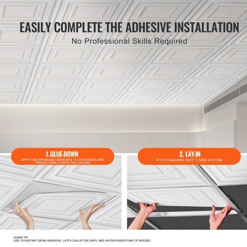 Loftplader, 61x61 cm, Hvid, PVC