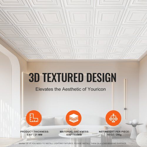 Loftplader, 61x61 cm, Hvid, PVC
