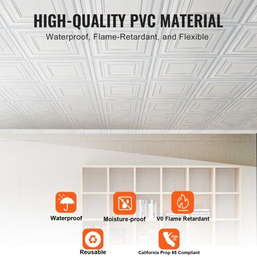 Loftplader, 61x61 cm, Hvid, PVC