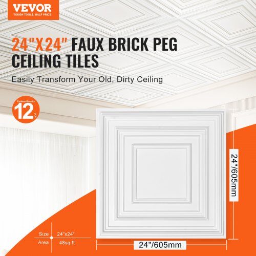 Loftplader, 61x61 cm, Hvid, PVC