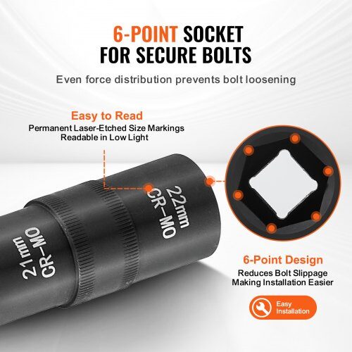 Slagnøglesæt, 1/2 tomme drev, 210x115x55 mm, stål