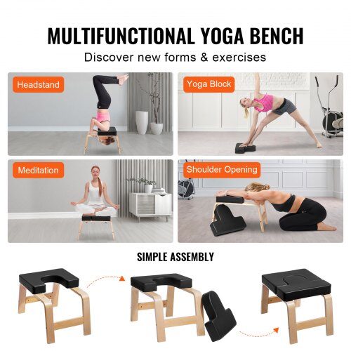 Yogabänk för huvudstående, träram, svart