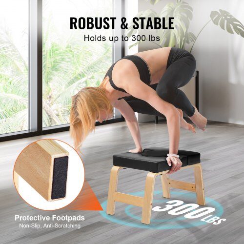 Yogabänk för huvudstående, träram, svart