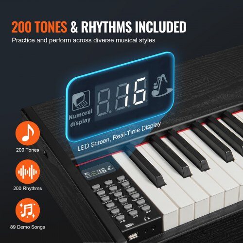 Digitalpiano, 88 fullt vägda tangenter, 131,7x32x78,5 cm, svart & vit, elektrisk