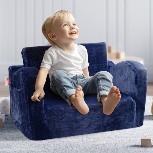 Børnesovesofa, 104x58x32 cm, Blå, Sammenklappelig