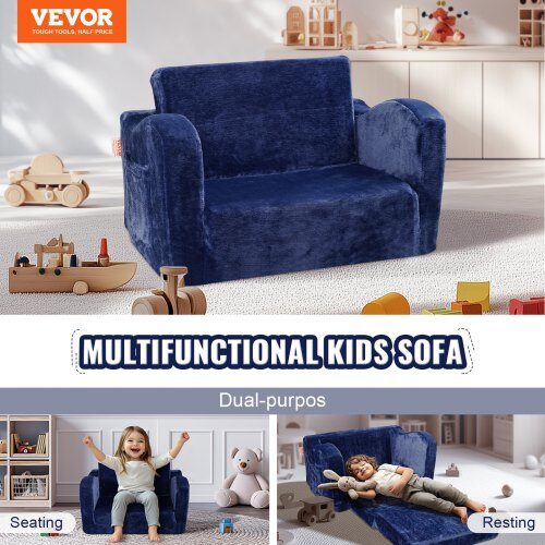 Børnesovesofa, 104x58x32 cm, Blå, Sammenklappelig