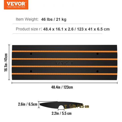 Kantstensramp, 3-pack, 122x40.5x6.5 cm, Svart, Gummi