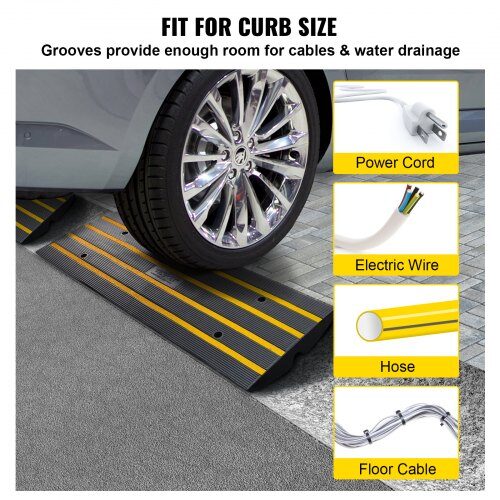 Kantstensramp, 3-pack, 122x40.5x6.5 cm, Svart, Gummi