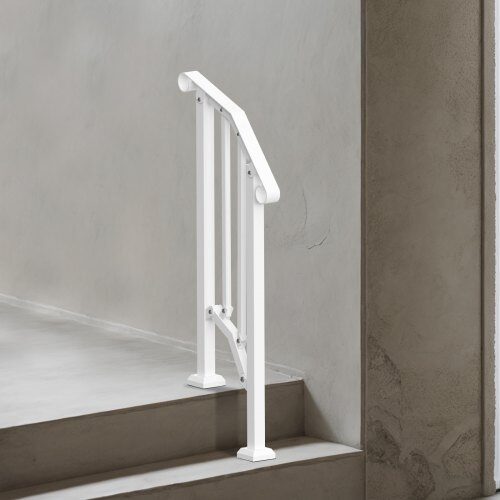 Handledare, 1-2 stegs utomhusräcke, 153,5x8,4x99 cm, vit, kolstål