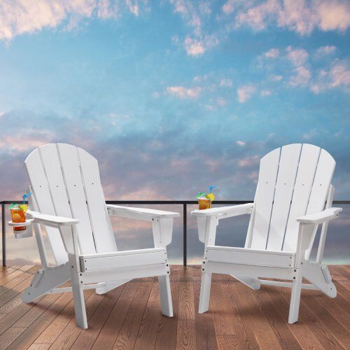 Adirondack-tuolisetti, 80x75.5x91.5 cm, valkoinen, taitettava muovinen ulkokäyttöön