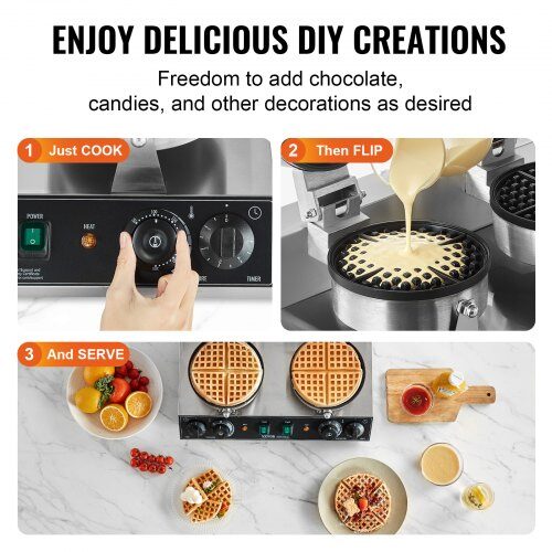 Vaffeljern, Dobbelt-hoved Rund Belgisk, 50x47x26 cm, Sølv, Rustfrit Stål