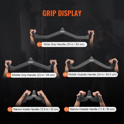 Lat Pulldown-tillbehörssats, 5 delar, svart, massivt stål