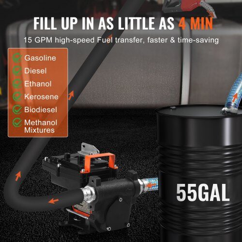 Bränsleöverföringspump, 12V DC 57L/min portabel elektrisk dieselpump, automatisk avstängningsmunstycke, bränsleöverföring