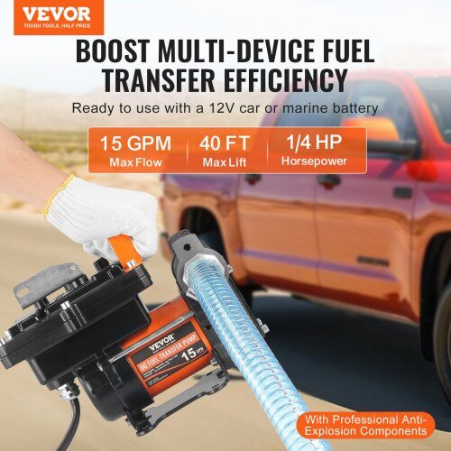 Bränsleöverföringspump, 12V DC 57L/min portabel elektrisk dieselpump, automatisk avstängningsmunstycke, bränsleöverföring