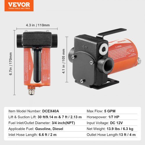 Brændstofoverførselspumpe, 12V DC, bærbar elektrisk dieselpumpe, automatisk stopdyse, brændstoflevering