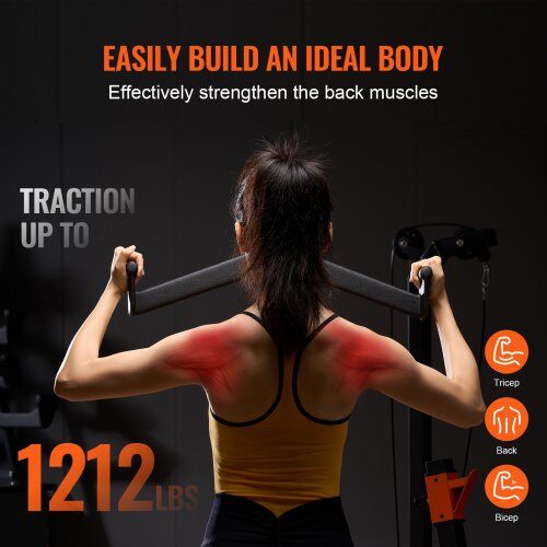 Lat Pulldown-stång, Gummibelagt handtag, Svart, Stål