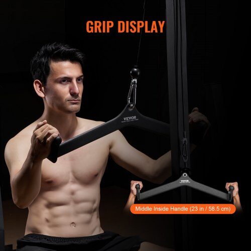 Lat Pulldown-stång, Gummibelagt handtag, Svart, Stål