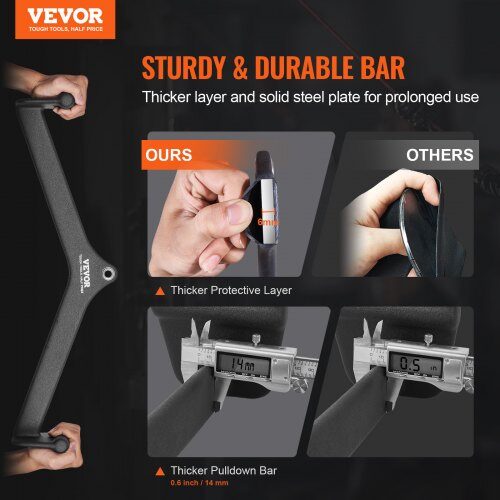 Lat Pulldown-stång, Gummibelagt handtag, Svart, Stål