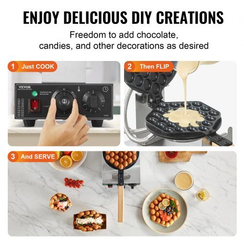 Bubble Waffle Maker, 593x220x268 mm, Sølv, Rustfrit Stål