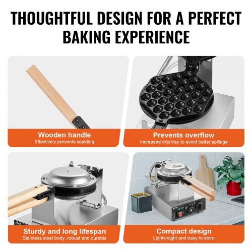 Bubble Waffle Maker, 593x220x268 mm, Sølv, Rustfrit Stål