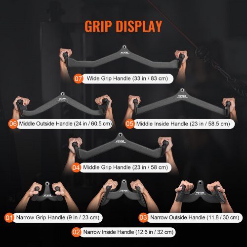 Lat Pulldown Tilbehørssæt, 7-dele, Sort, Massivt Stål
