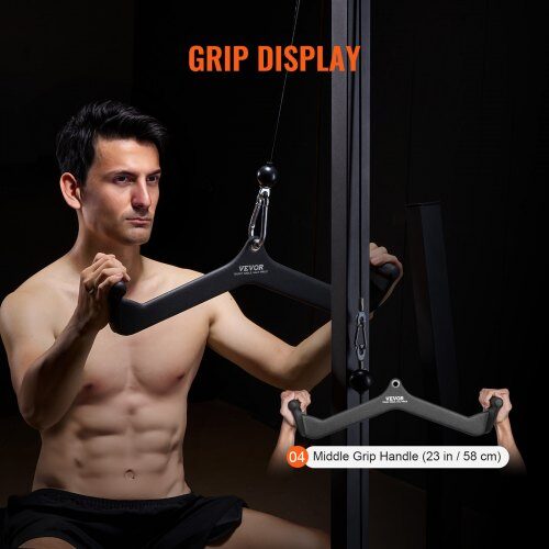 Lat Pulldown-stång, Gummibelagt handtag, Svart, Stål