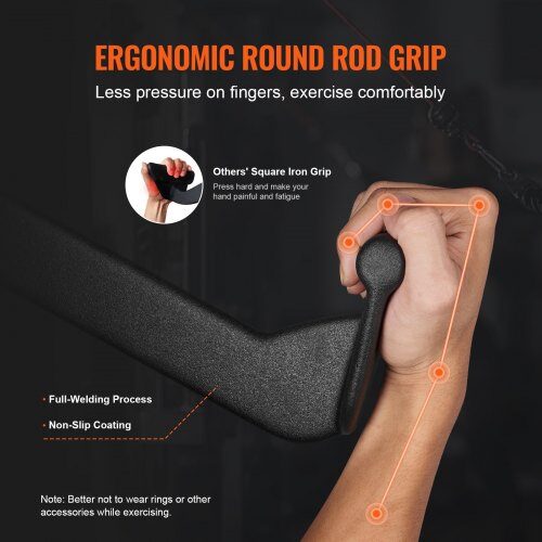 Lat Pulldown-stång, Gummibelagt handtag, Svart, Stål