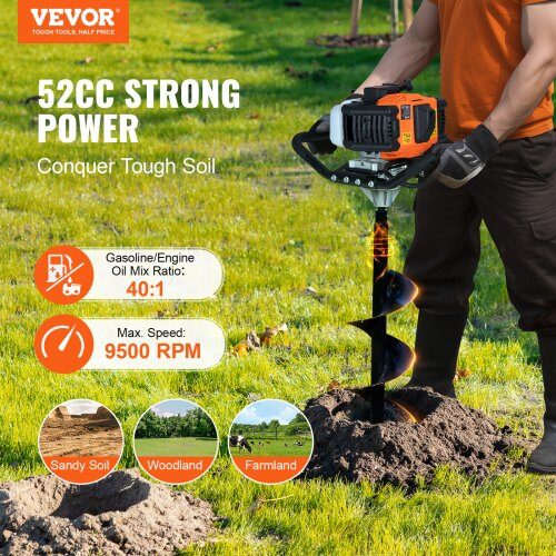 Jordborr 55x30x35 cm Orange Svart, Bensindriven markborr