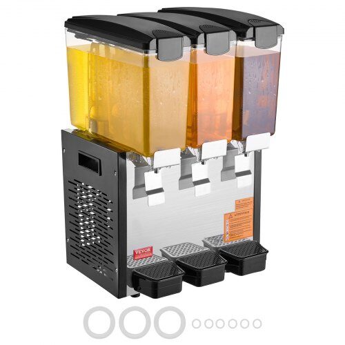 Dryckesdispenser, 3 behållare à 10 L, 43x41x68 cm, rostfritt stål