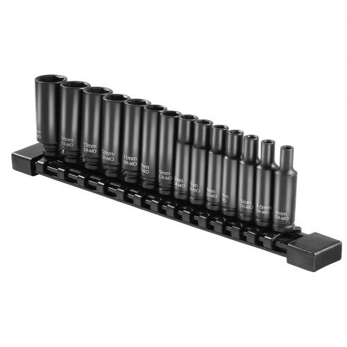 Iskuhylsyavainsarja, 14-osainen syvä metrisarja 4-15 mm, 26x6.2x3.5 cm, teräs