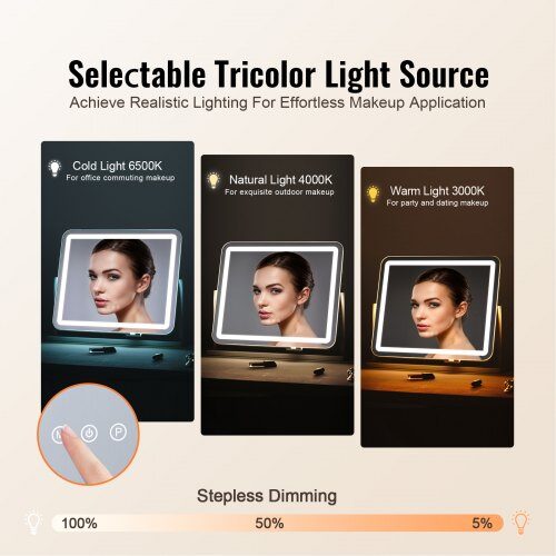 Makeupspejl, 55x44,9 cm, Hvid, LED-belysning