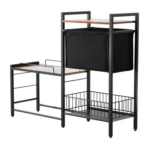 Foderstation til kæledyr med opbevaring, 92x27x75 cm, sort, træ og metal