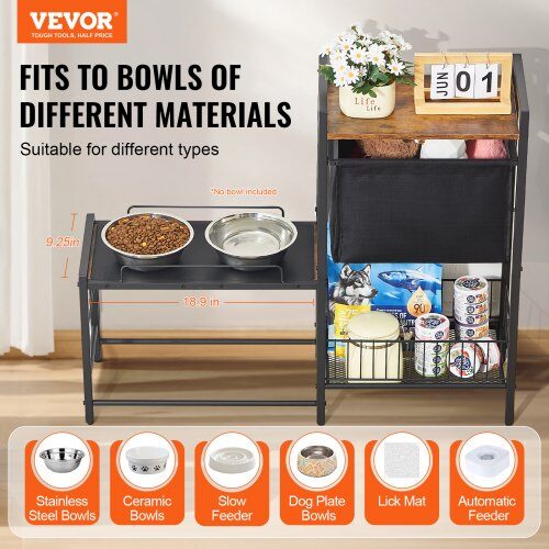 Foderstation til kæledyr med opbevaring, 92x27x75 cm, sort, træ og metal