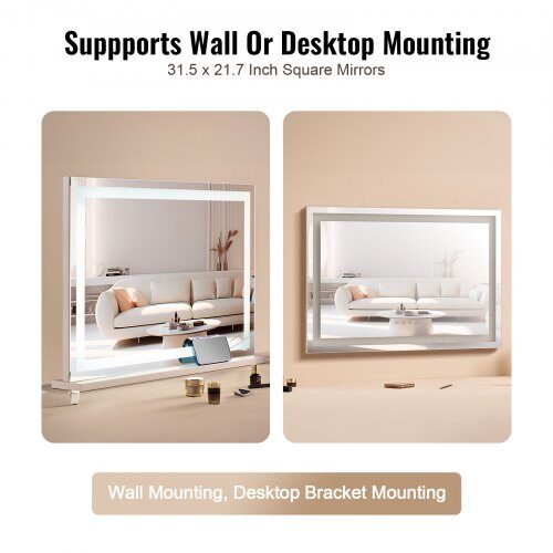 Makeupspejl, 80x12x57.2 cm, Hvid, Med lys og Bluetooth