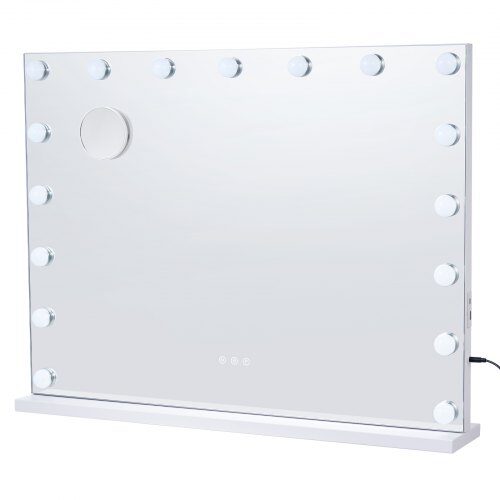 Makeupspejl med lys, 80x13,8x62,2 cm, hvid, USB Type C