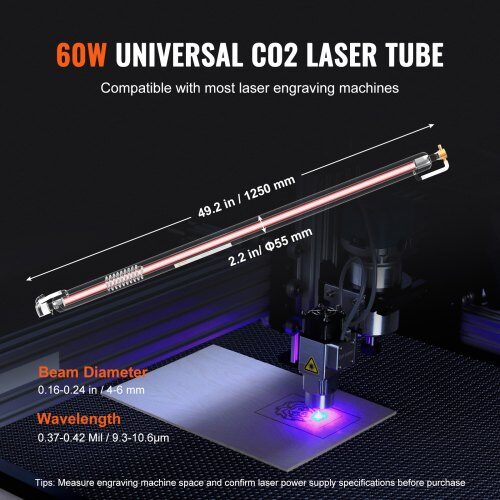 CO2-laserrør 1250x75x55 cm borosilikatglas