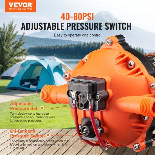 Membranvandpumpe, 18.93 L/min, 222x148x129 mm, Justerbart tryk