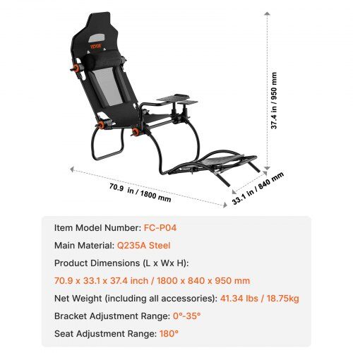 Racing Wheel Stativ, 180x84x95 cm, Justerbar, Stål, Fällbar
