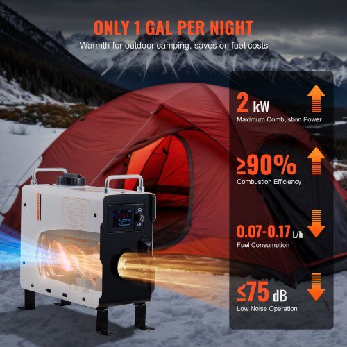 Diesel luftvarmer, 2kW 12V/24V med Bluetooth og CO-alarm, bærbar varmeenhed