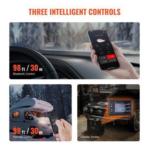 Diesel luftvarmer, 8kW, 12V/24V, Bluetooth, CO-alarm, bærbar varmeenhed