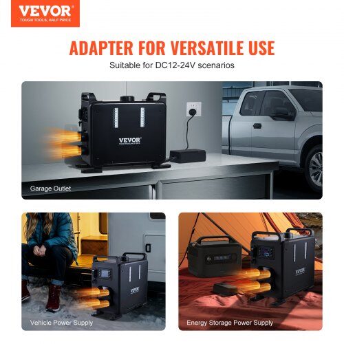 Diesel luftvarmer, 8kW, 12V/24V, Bluetooth, CO-alarm, bærbar varmeenhed