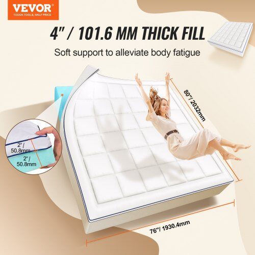 Topmadras, Premium Memory Foam Fiberfyld, 193x203.2x10.2 cm, King