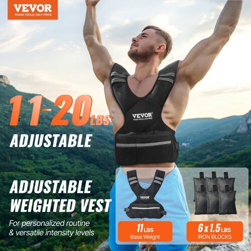 Viktväst, Justerbar 5-9,1 kg, Svart, Neopren
